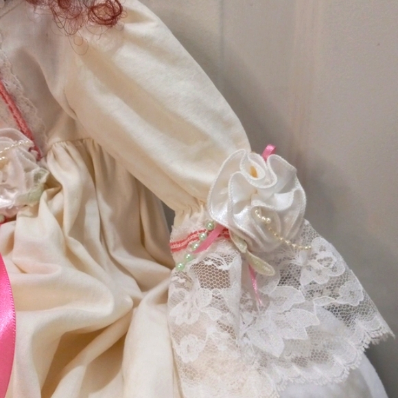 Hand Made Cloth Doll W/ Lace Dress With Embroidered Detail - Picture 3 of 9